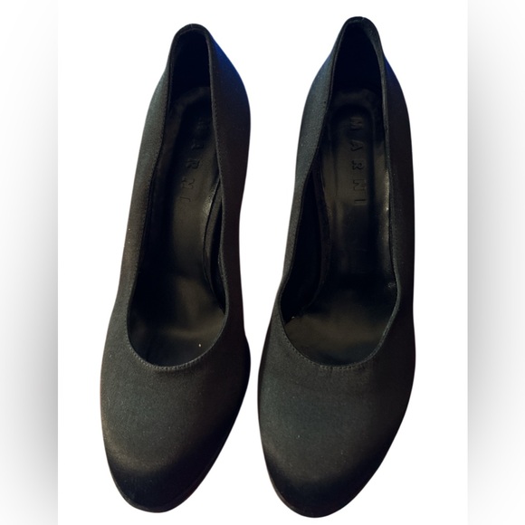 Marni Black Fabric Satin Pumps ~ Size 38.5 ~ High Block Platform Heels - Picture 2 of 14